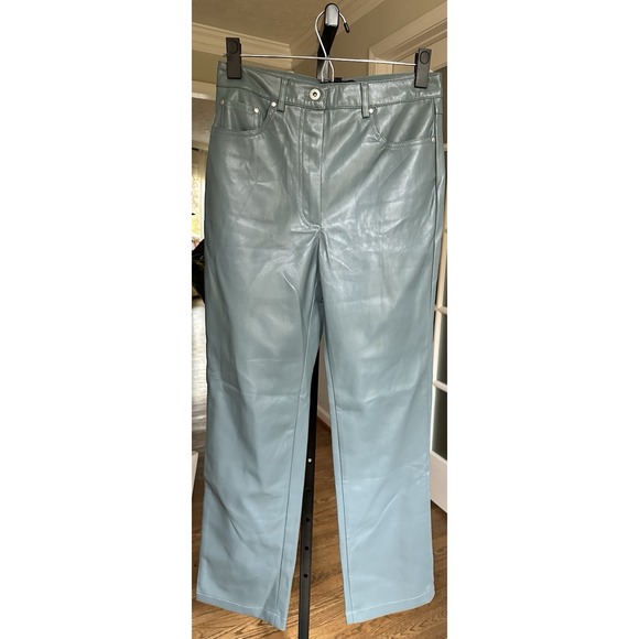 7 For All Mankind Smoky Blue Faux Leather Pants 5-Pocket Womens Size Small - Picture 2 of 8
